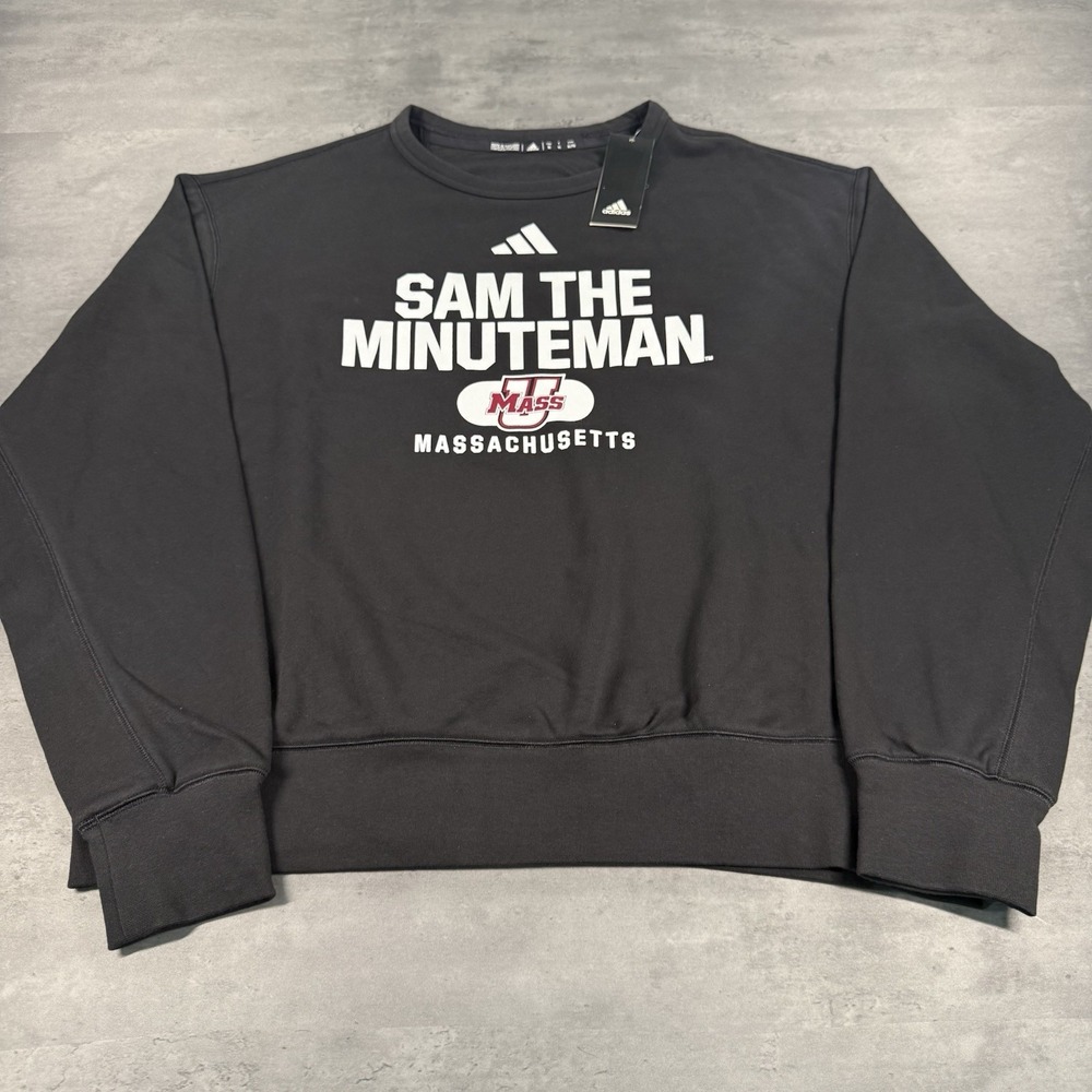 Adidas UMass Massachusetts Sweatshirt XL Black Sam Minuteman Throwback Mascot
